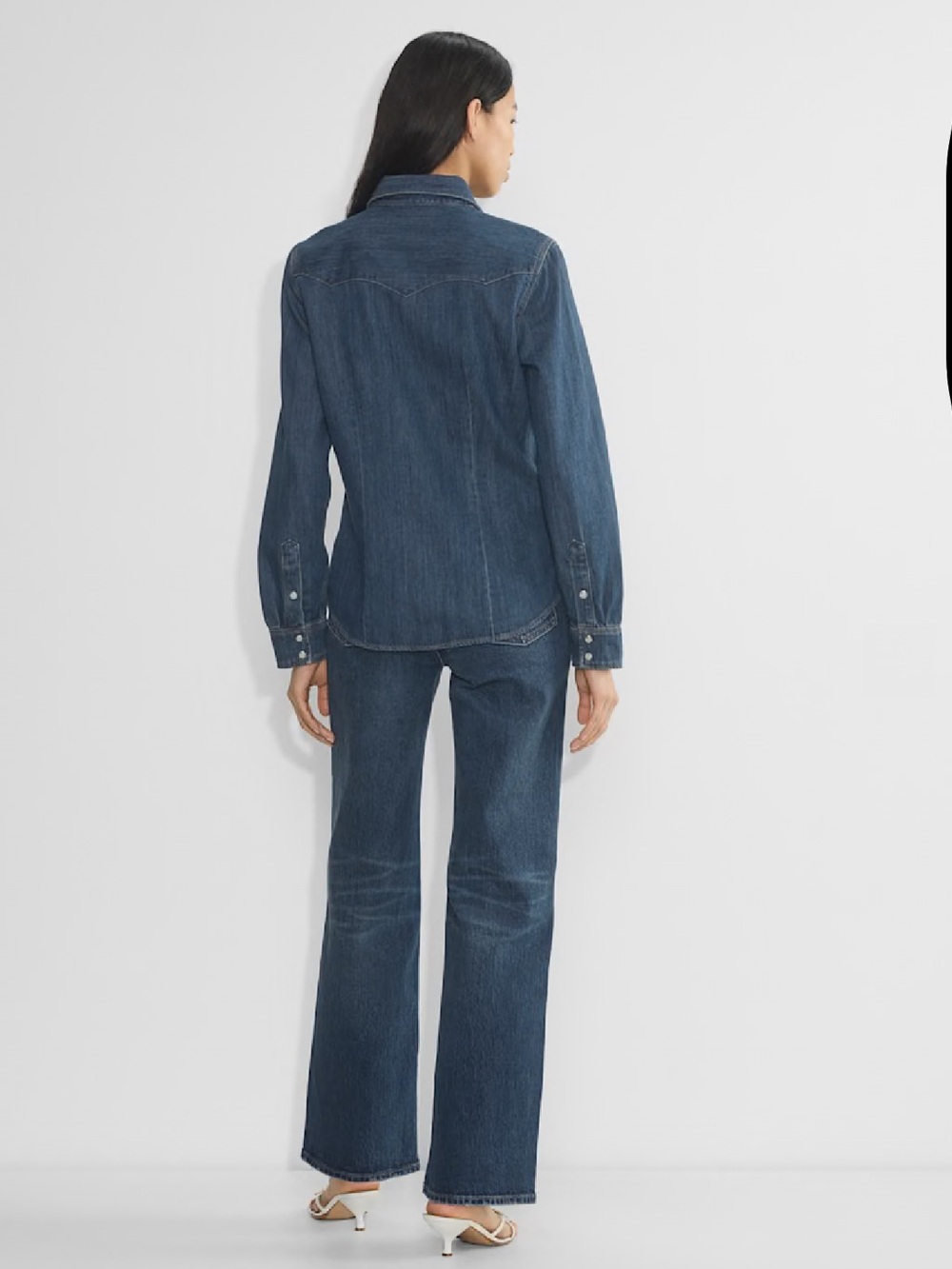 Denim Forum ($110) Western Denim Shirt in Vintage Dark Blue - Picture 4 of 14